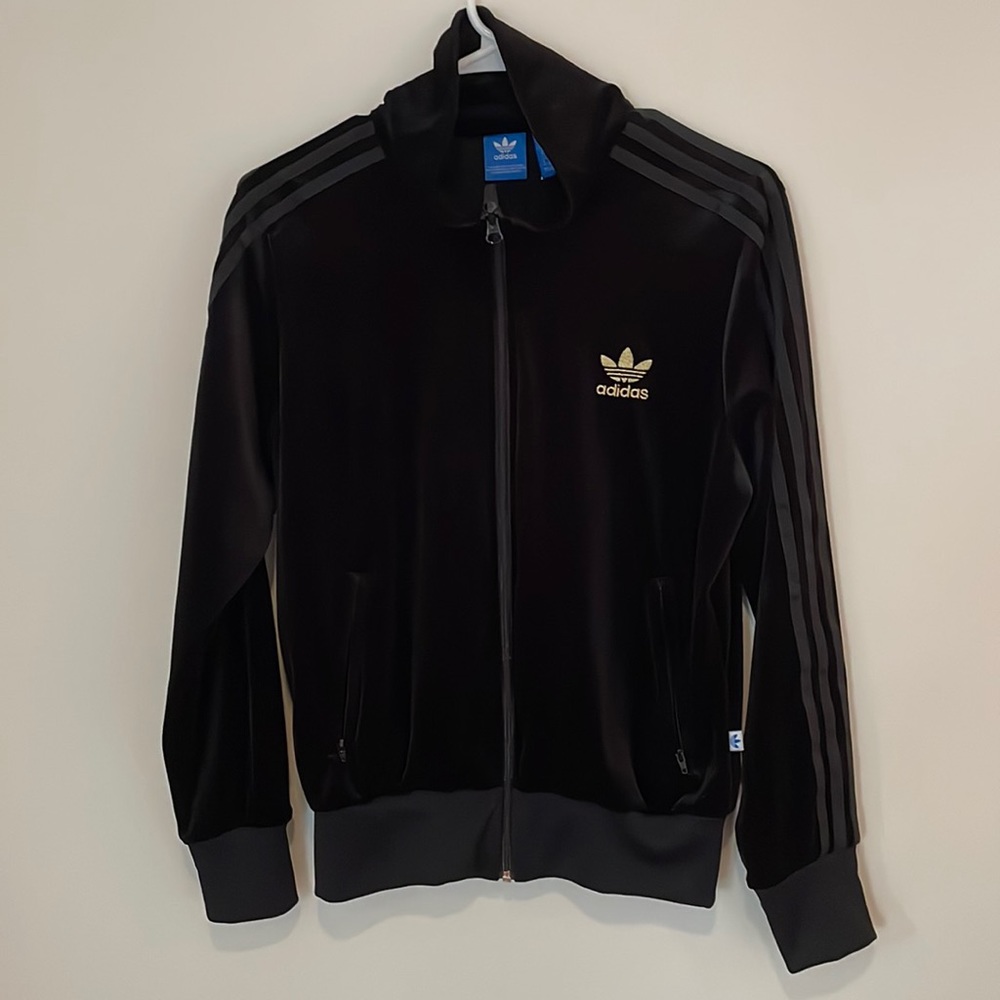Black velvet adidas track jacket